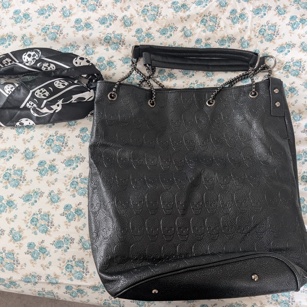 Black Skull Embossed Tote Bag